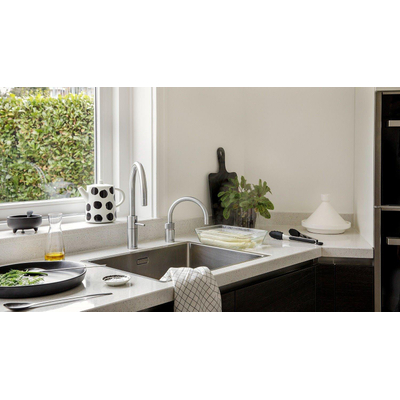 Quooker BE Nordic Round Twintaps mitigeur d'eau bouillante - bec pivotant - réservoir Combi+ - Eau chaude / eau bouillante - Inox