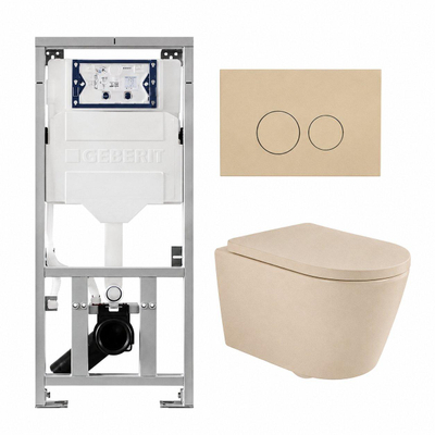 QeramiQ Dely Swirl Ensemble WC - 36.3x51.7cm - réservoir encastré Geberit UP320 - avec cadre Burda - abattant 35mm - plaque de commande beige - boutons ronds - beige