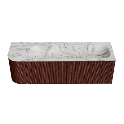 Mondiaz KURVE-DLUX Badkamermeubelset - 145x46x40cm - 1 lade - 1 deur - wastafel solid surface - rechts - 1 kraangat - Ruby