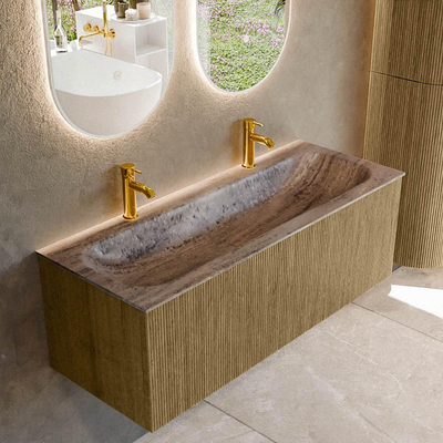 MONDIAZ KURVE-DLUX 120cm badmeubel kleur Dusk met 1 lade en 0 deuren. Wastafel BIG LARGE Midden 2 kraangaten Oza.