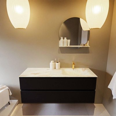 Mondiaz VICA-DLUX Ensemble de meuble de salle de bain - 130cm - meuble sous-vasque urban - 2 tiroirs - lavabo encastré cloud droite - 1 trou de robinet - version haute de 60cm - frape