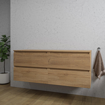 Saniclass Chaci Meuble bas de salle de bains - 140x46x55cm - 4 tiroirs - sans poignées - chêne