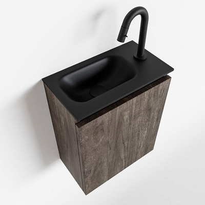 MONDIAZ TURE Kit lave-mains - 40x23x50cm - 1 trou de robinet - 1 porte - marron foncé mat - Lavabo à gauche - Solid Surface Noir