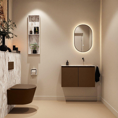 MONDIAZ TURE-DLUX Meuble toilette - 80cm - Rust - EDEN - vasque Glace - position droite - sans trou de robinet