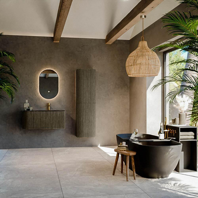 Mondiaz KURVE-DLUX Ensemble meuble de salle de bains - 95x46x40cm - 1 tiroir - 1 porte - lavabo solid surface - droite - 1 trou de robinet - Shadow