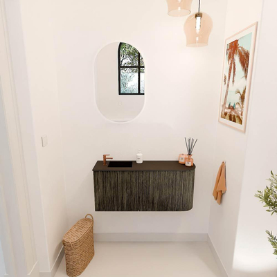 Mondiaz JOYA 91.6cm toiletmeubel - ronding rechts kleur Shadow - Wastafel FAYE positie Links 1 kraangat kleur Urban.