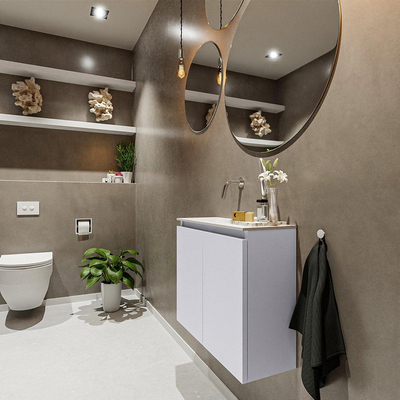MONDIAZ TURE Toiletmeubel 60x23x50cm met 0 kraangaten 2 deuren cale mat Wastafel Eden links Solid Surface Wit