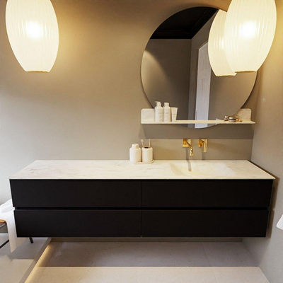 Mondiaz VICA-DLUX ensemble de meuble de salle de bain - 200cm - meuble sous-vasque urban - 4 tiroirs - lavabo encastré cloud droite - sans trous de robinet - version haute de 60cm - opalo