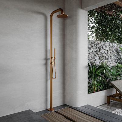 Fortifura Outdoor Deluxe Vrijstaande Buitendouche - RVS - 316 - handdouche - regendouche - PVD - geborsteld koper