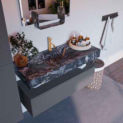 Mondiaz ALAN-DLUX Ensemble de meuble - 110cm - meuble Plata mat - 1 tiroir - Lavabo Cloud Lava suspendu - vasque Centre - 1 trou de robinet