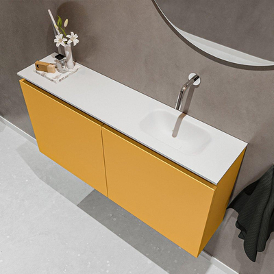 MONDIAZ TURE Toiletmeubel 100x23x50cm met 0 kraangaten 2 deuren ocher mat Wastafel Eden rechts Solid Surface Wit