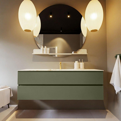MONDIAZ VICA-DLUX Ensemble meuble de salle de bains - 150cm - meuble bas army - 2 tiroirs - lavabo encastré cloud au milieu - 1 trou de robinet - version haute 60cm - frape