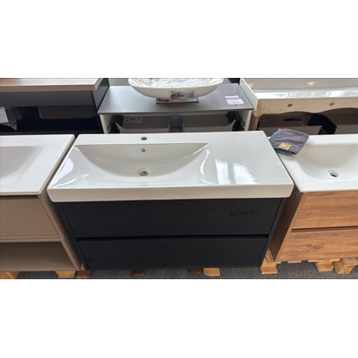 BRAUER Adore wastafelonderkast - 100x46x55cm - 2 softclose lades - greeploos - 1 sifon uitsparing - Timber Black OUTLETSTORE