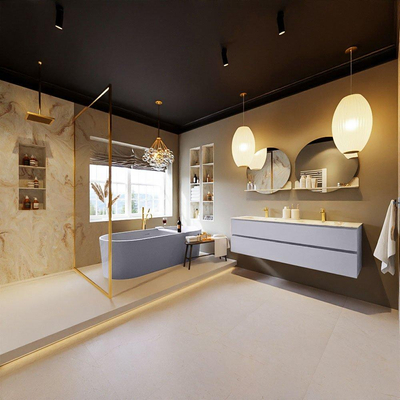 MONDIAZ VICA-DLUX Ensemble meuble de salle de bains - 150cm - sous-meuble Cale - 2 tiroirs - lavabo encastré Cloud double - 2 trous de robinet - version haute 60cm - Frappe