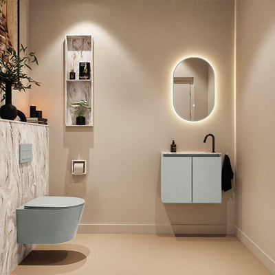 MONDIAZ TURE-DLUX Meuble toilette - 60cm - Greey - EDEN - vasque Glace - position droite - 1 trou de robinet