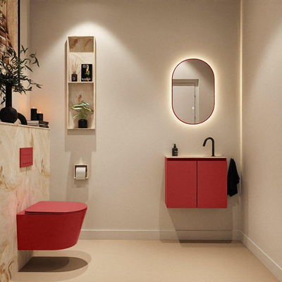 MONDIAZ TURE-DLUX Meuble toilette - 60cm - Fire - EDEN - vasque Frappe - position centrale - 1 trou de robinet