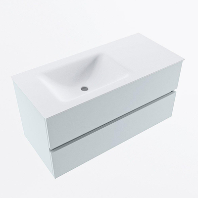 Mondiaz VICA Ensemble de meuble de salle de bain - 100cm - meuble sous-vasque argile - 2 tiroirs - lavabo nuage gauche - 1 trou de robinet - version haute de 60cm - talc