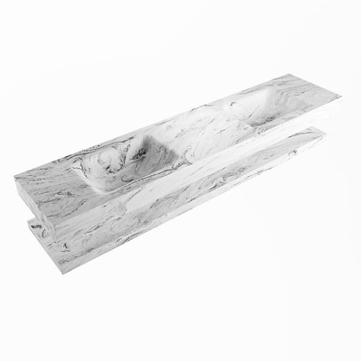 Mondiaz ALAN-DLUX Ensemble de meuble - 200cm - meuble Glace mat - 0 tiroirs - Lavabo Cloud Glace suspendu - vasque Gauche et droite - 0 trous de robinet