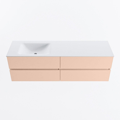 MONDIAZ Vica Ensemble meuble de salle de bains - 160cm - meuble bas rosee - 4 tiroirs - lavabo cloud gauche - sans trous de robinet - version haute 60cm - talc