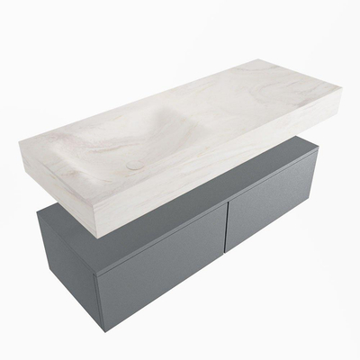 Mondiaz ALAN-DLUX Ensemble de meuble - 120cm - meuble Plata mat - 2 tiroirs - Lavabo Cloud Ostra suspendu - vasque gauche - 0 trous de robinet