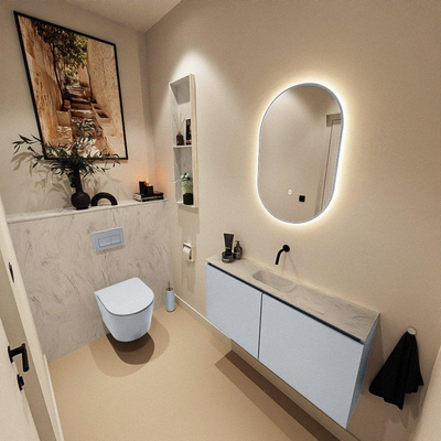 MONDIAZ TURE-DLUX meuble de toilettes 100 cm Clay. Lavabo EDEN Opalo position milieu. Sans trou de robinet.