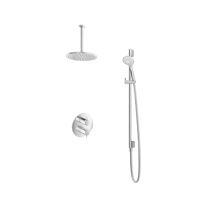 Hotbath Get Together complete thermostatische douche inbouwset Laddy R met 2 weg stop omstel IBS2RA chroom 3 standen handdouche met plafondbuis 30cm diameter douchekop 25cm inclusief glijstang