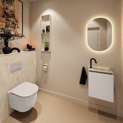 MONDIAZ TURE-DLUX Meuble de toilettes 40 cm Linen. Lavabo EDEN Ostra position droite. Avec 1 trou de robinet.