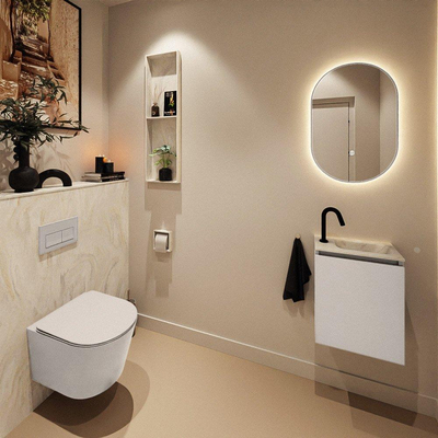 MONDIAZ TURE-DLUX Meuble toilette - 40cm - Linen - EDEN - vasque Ostra - position droite - 1 trou de robinet