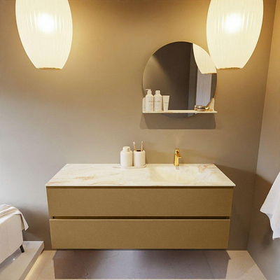 Mondiaz VICA-DLUX Ensemble de meuble de salle de bain - 130cm - meuble sous-vasque oro - 2 tiroirs - lavabo encastré cloud droite - 1 trou de robinet - version haute de 60cm - frape