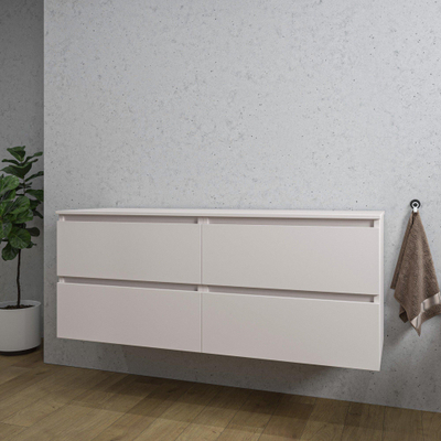 Saniclass Chaci Meuble bas de salle de bains - 140x46x55cm - 4 tiroirs - sans poignées - coton mat (beige)