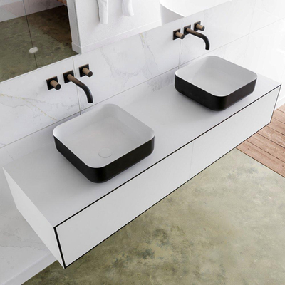 Mondiaz Lagom Meuble salle de bains 160x30.9x45cm Solid Surface Urban 2 tiroirs avec lavabo BINX vasque à poser double sans trous de robinet