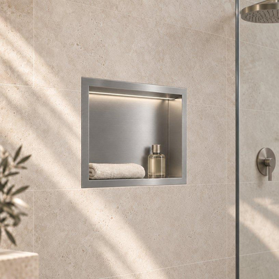 Fortifura Galeria Inbouwnis - 30x30x7cm - LED verlichting - geborsteld RVS