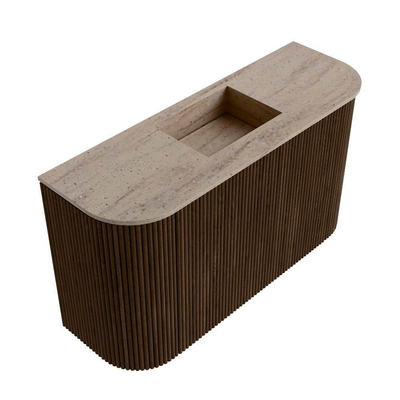 Mondiaz JOYA-DLUX 73.2cm toiletmeubel - ronding links en rechts kleur Walnut - Wastafel FAYE positie Midden Zonder kraangat kleur Saba.