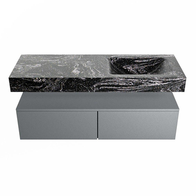 Mondiaz ALAN-DLUX Ensemble de meuble - 130cm - meuble Plata mat - 2 tiroirs - Lavabo Cloud Lava suspendu - vasque Droite - 1 trou de robinet