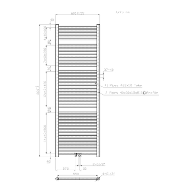 Best Design Zwart Zero radiator recht model 1800x600mm
