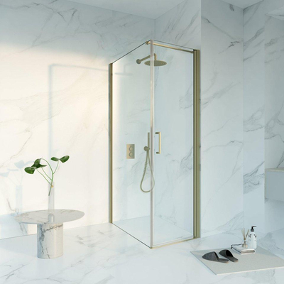 FugaFlow Eccelente Vetro Cabine de douche - 60x100x200 - Profil en verre de sécurité - anti-calcaire - Laiton brossé PVD (Or)