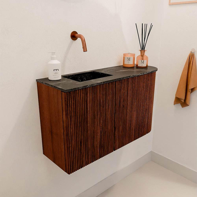 Mondiaz JOYA-DLUX 71.6cm toiletmeubel - ronding rechts kleur Ruby - Wastafel FAYE positie Links Zonder kraangat kleur Lava.