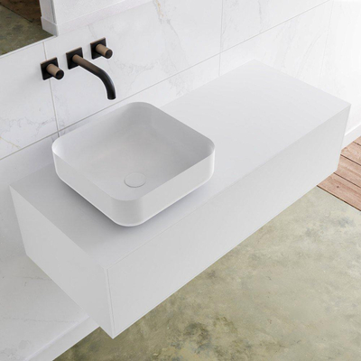 Mondiaz Lagom Meuble salle de bains 110x30.9x45cm Solid Surface Talc 1 tiroir avec lavabo BINX vasque à poser Gauche sans trous de robinet