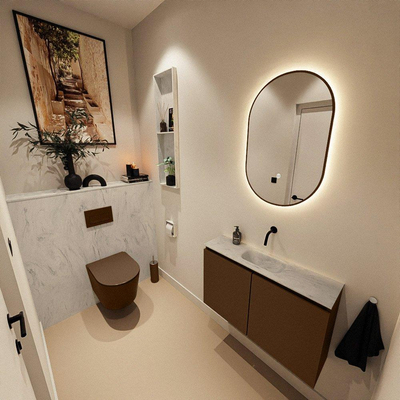 MONDIAZ TURE-DLUX Meuble toilette - 80cm - Rust - EDEN - vasque Opalo - position centrale - sans trou de robinet