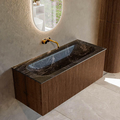 MONDIAZ KURVE-DLUX 110cm badmeubel kleur Walnut met 1 lade. Wastafel BIG MEDIUM midden zonder kraangat kleur Lava.
