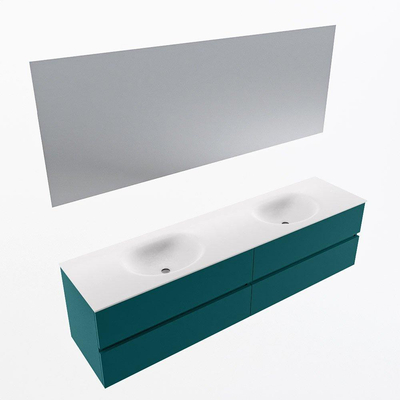 Mondiaz Vica ensemble de meuble de salle de bain - 190cm - meuble sous-vasque smag - 4 tiroirs - lavabo moon double - sans trous de robinet - couleur talc - miroir LED - version XL 60cm de haut