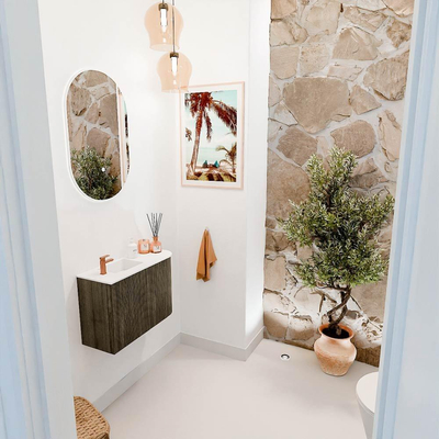 Mondiaz JOYA 61.6cm toiletmeubel - ronding rechts kleur Shadow - Wastafel FAYE positie Links 1 kraangat kleur Talc.