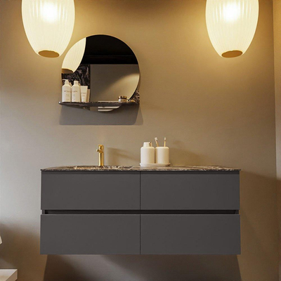 Mondiaz VICA-DLUX ensemble de meuble de salle de bain - 120cm - meuble sous-vasque gris foncé - 4 tiroirs - lavabo encastré cloud gauche - 1 trou de robinet - version haute de 60cm - lave