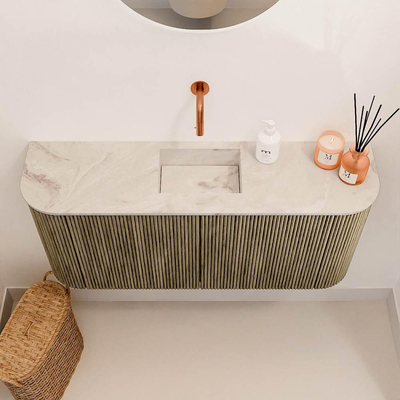 Mondiaz JOYA-DLUX 93.2cm toiletmeubel - ronding links en rechts kleur Dusk - Wastafel FAYE positie Midden Zonder kraangat kleur Frappe.
