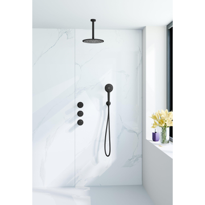 Fortifura Nebbio Regendoucheset - inbouwkraan - inbouwdeel - wandaansluitbocht - doucheslang glad - ronde handdouche - 20cm plafondarm - 30cm - hoofddouche - mat zwart