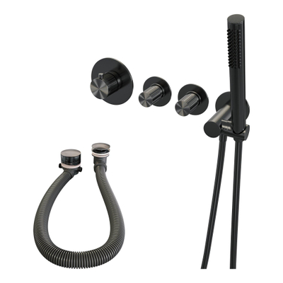 BRAUER Stripe Thermostatische Badkraan - SET 01 - inbouw - badvulcombinatie - staaf handdouche - doucheslang - wandaansluitbocht - gunmetal geborsteld PVD
