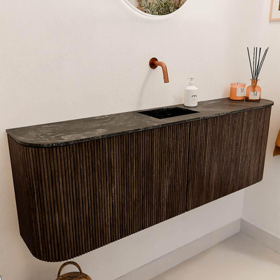 Mondiaz JOYA-DLUX 123.2cm meuble de salle de bains sous-meuble WC - arrondis gauche et droite couleur Noyer - Vasque FAYE position Milieu Sans trou de robinet couleur Lava