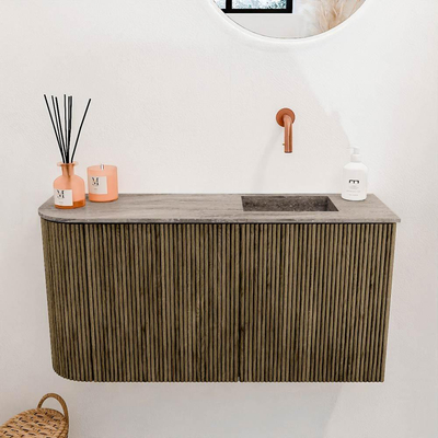 Mondiaz JOYA-DLUX 81.6cm toiletmeubel - ronding links kleur Dusk - Wastafel FAYE positie Rechts Zonder kraangat kleur Oza.