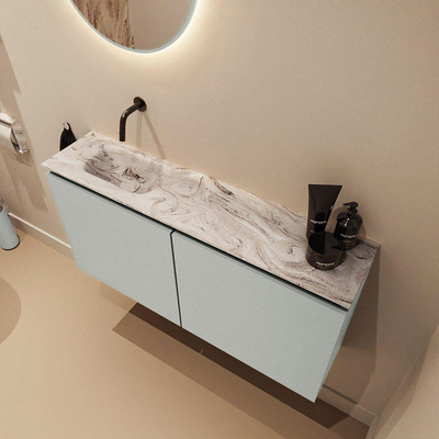 MONDIAZ TURE-DLUX Meuble toilette - 100cm - Greey - EDEN - vasque Glace - position gauche - sans trou de robinet
