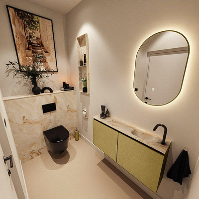 MONDIAZ TURE-DLUX 100cm toiletmeubel Oro. EDEN wastafel Frappe positie rechts. Met 1 kraangat.